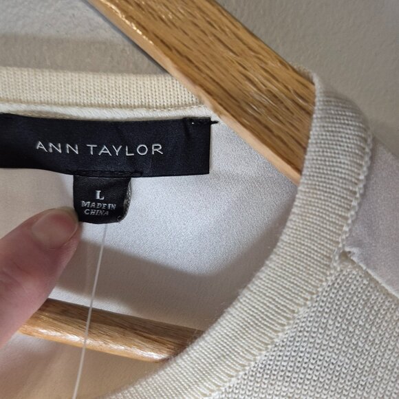 NWT Ann Taylor Cream Fine Knit Merino Wool Blend Dressy Top Size Large - Picture 3 of 6
